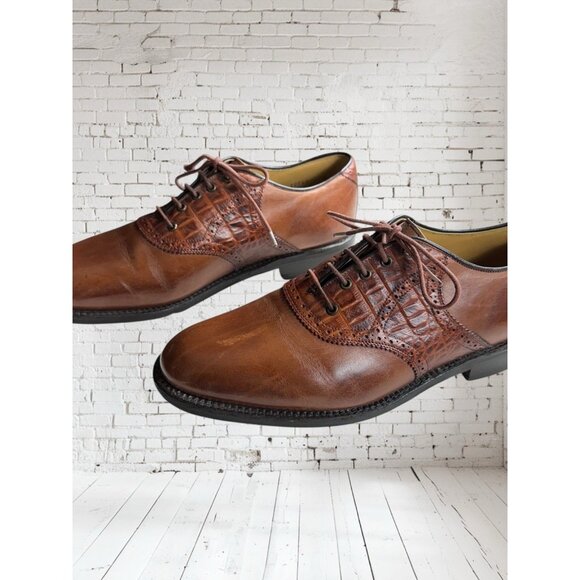Stuart & Laud Brown Leather Croc Print Oxford Dress Shoes Size 9 D - Picture 12 of 12